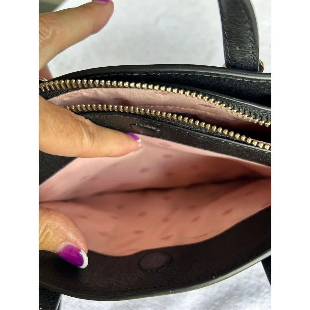 Kate Spade Connie Small Mini Triple Gusset Satchel Black Leather Crossbody EUC